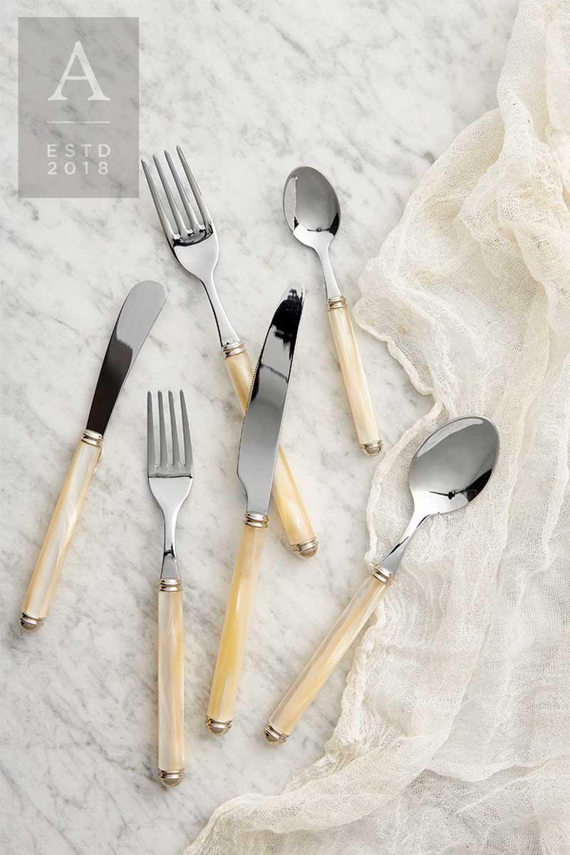 Mother of Pearl Inlay Flatware Set - Black Flatware - 5 Piece Hostess –  Gibb & Daan